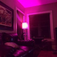 Purple Hue light In the corner of the room