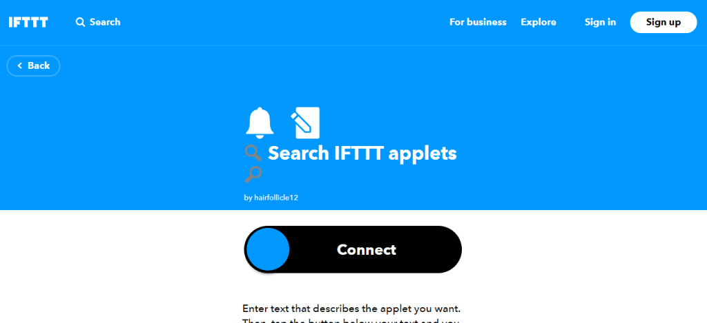 IFTTT Applets Page